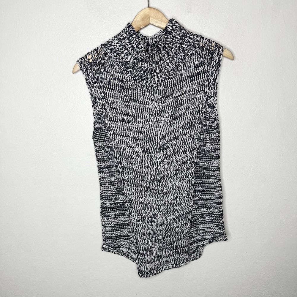 White House Black Market High Neck Knit Sweater Tank Top Blue White Womens Small